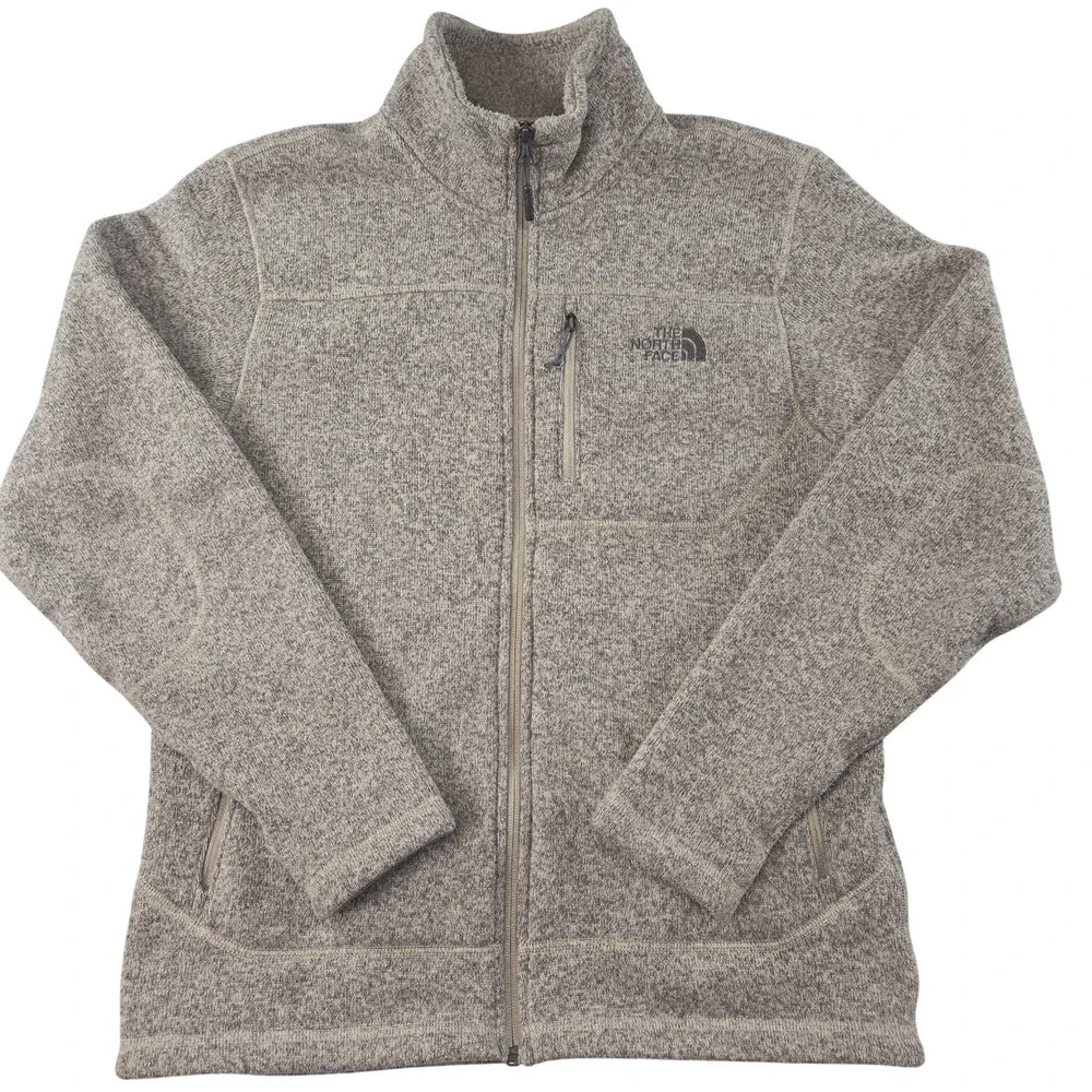 The North Face Jacket Mens S Beige Flecked‎ Fleece Full Zip Lined Pockets
